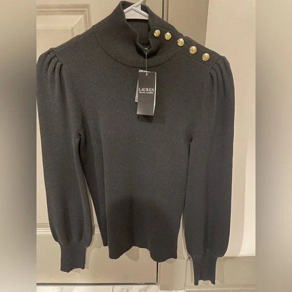 Ralph Lauren Women’s Button-Trim Mockneck Sweater - Picture 1 of 3